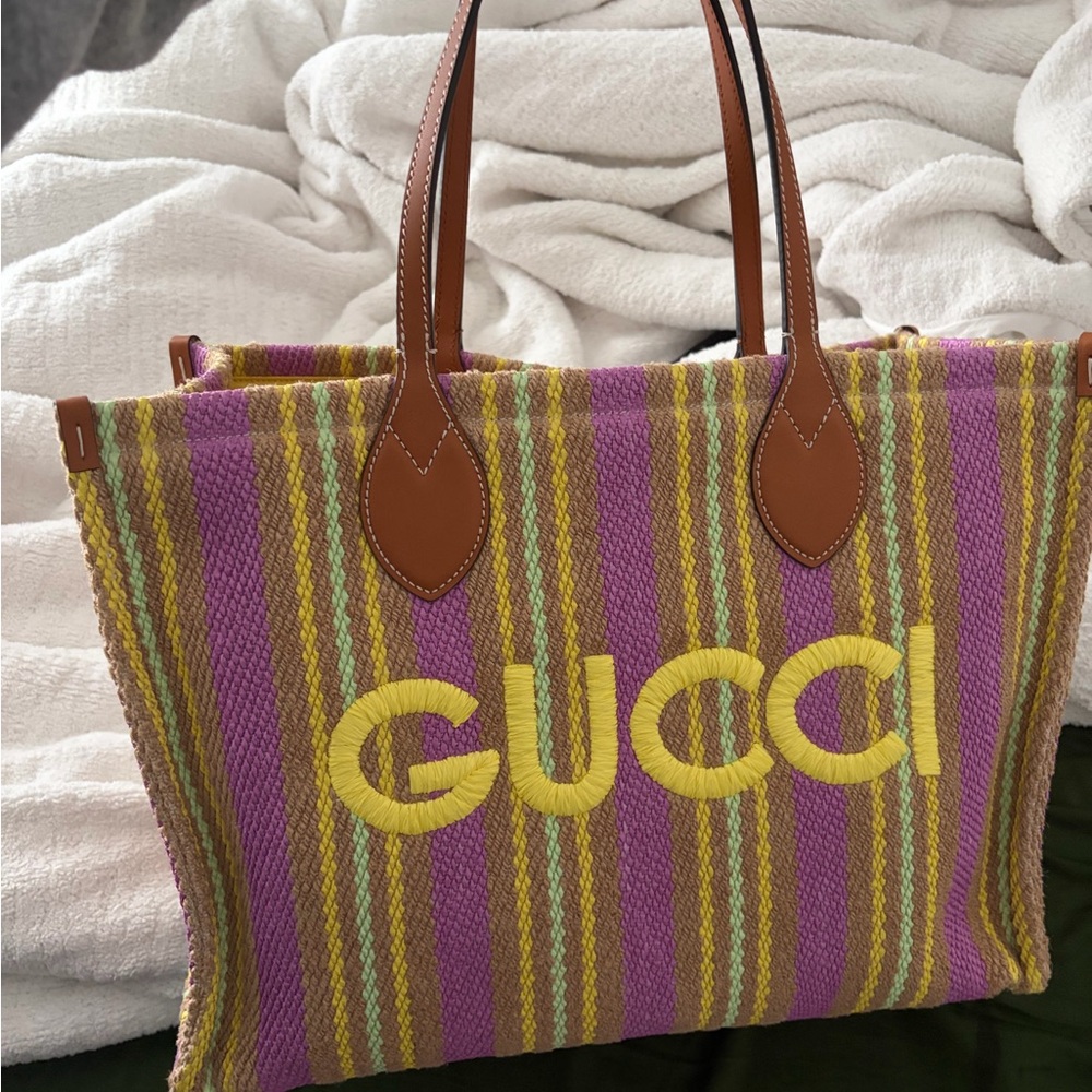 Gucci Purple and Yellow Striped Tote